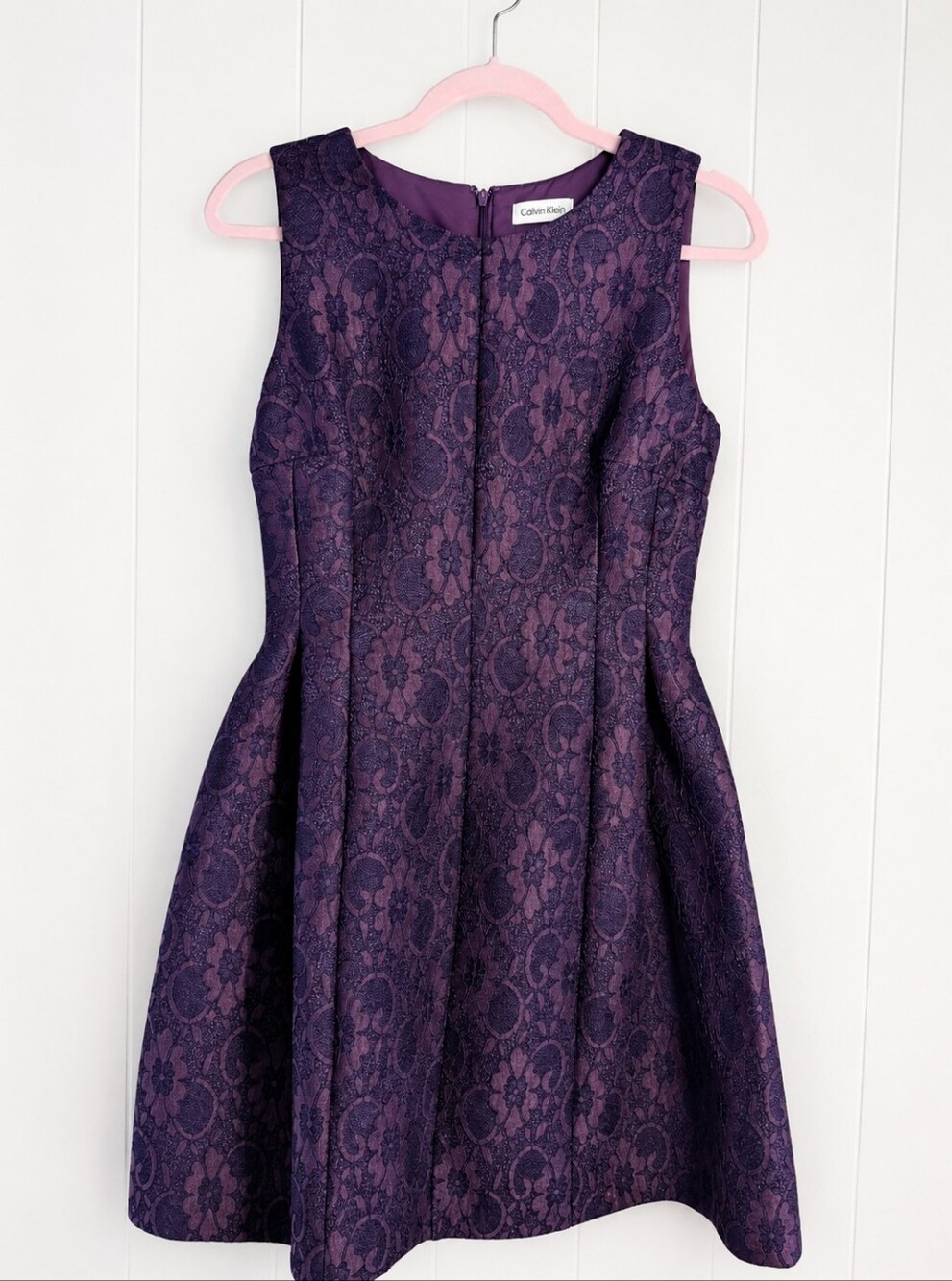 Calvin Klein Size 6 Purple Floral Lace Fit & Flare Scuba Dress Romantic